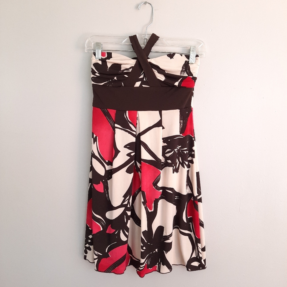 Trixxi Cream, Brown, & Pink Floral Halter Dress